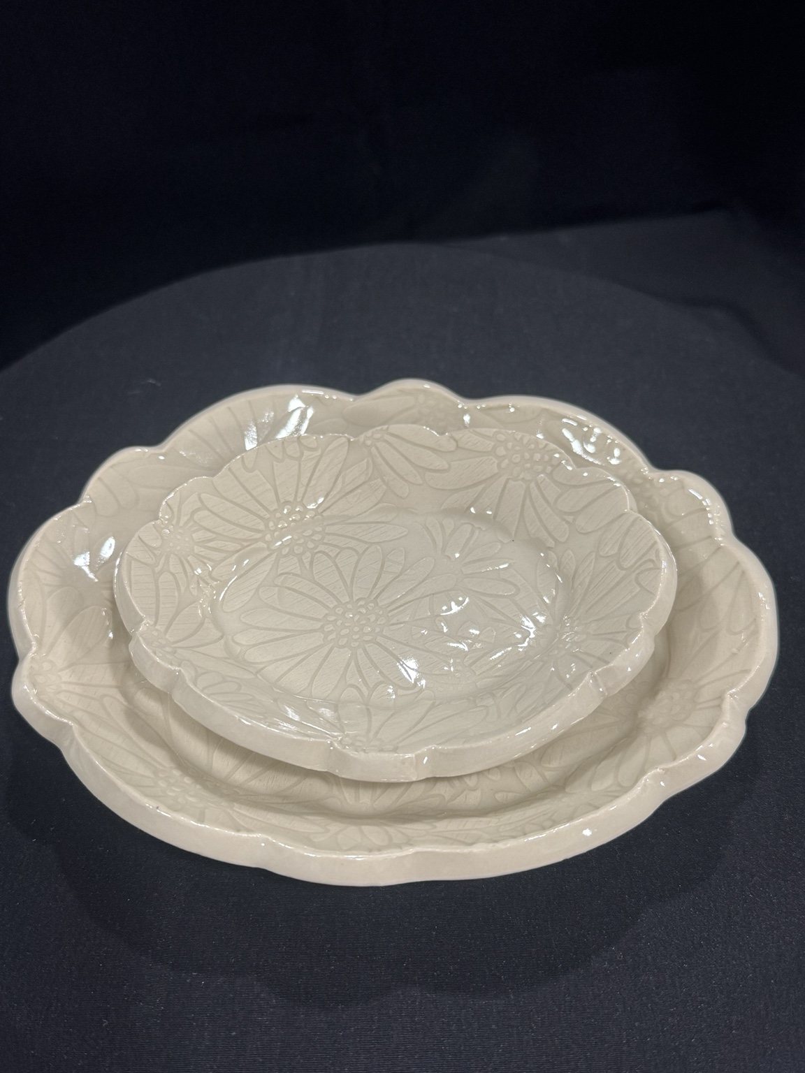 White floral serving bowls